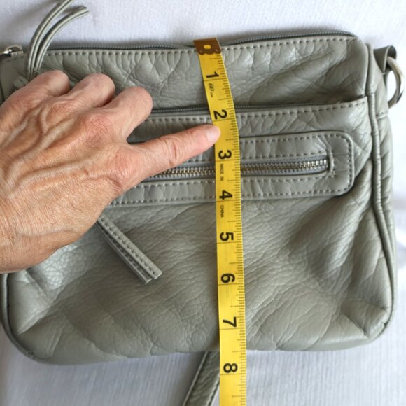 Faux Leather, Grey, Crossbody Bag, 9" x 8" - Picture 10 of 13